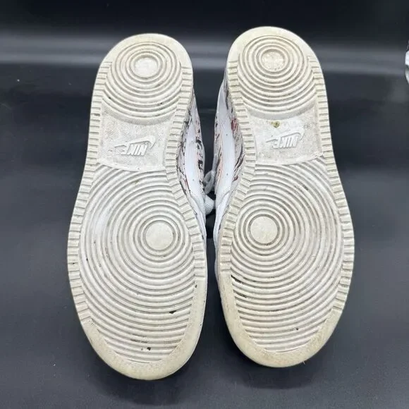 Nike Court Vision Mens Size 7 Low Triple White Custom Painted Splatter GUC - Picture 6 of 8